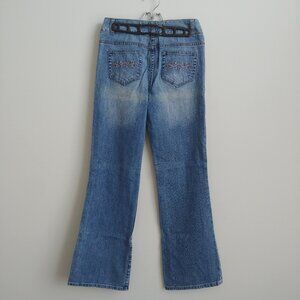 Y2K embroidered pocket bootcut blue jeans denim pants 2